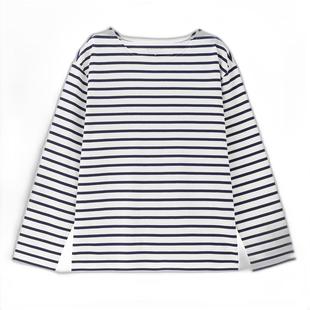 【韩国明星同款】佐丹奴2026年春纯棉宽松条纹长袖t恤女05325555