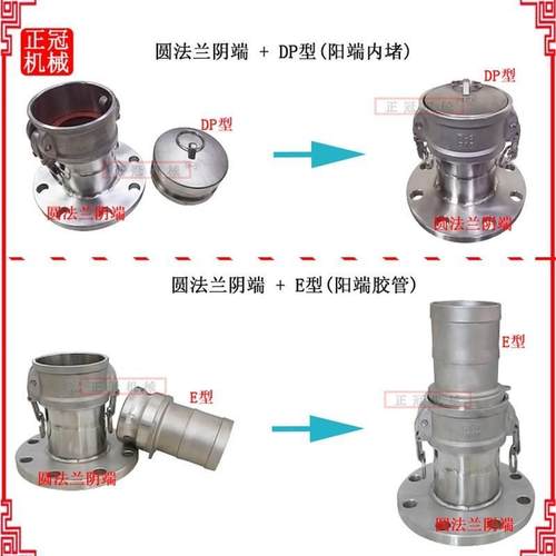 304不锈钢快速接头F型带法兰转换接头圆法兰阳端法兰带阴端母头C
