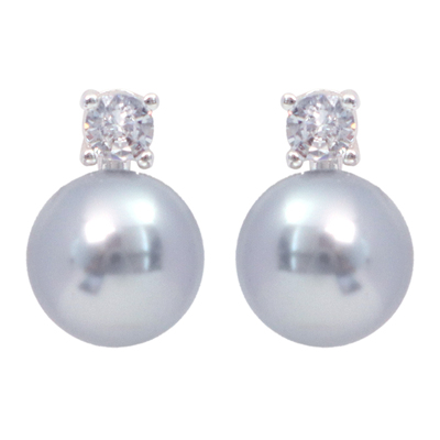 施家水晶珍珠无痛耳夹灰色