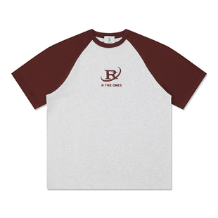 RTHEONES潮牌环绕R字母刺绣插肩袖短袖T恤女夏季长短款情侣装