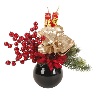 晶华中式仿真花艺新年春节洽谈桌花接待台假花新春摆件氛围装饰