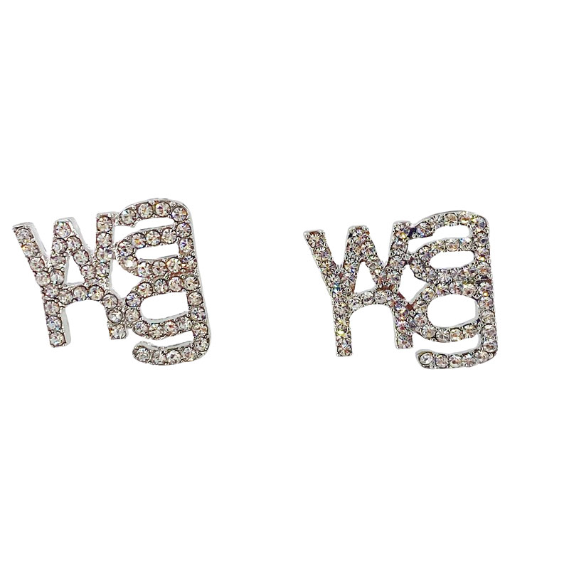 简约个性大王字母满钻wang耳钉耳环胸针ins欧美aw同款网红耳饰品
