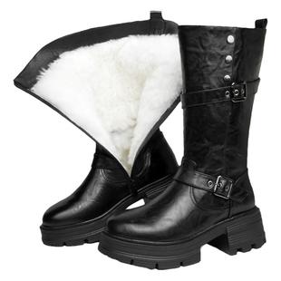 皮毛一体女靴冬季加绒加厚棉靴真皮羊毛女士中筒靴防滑厚底雪地靴