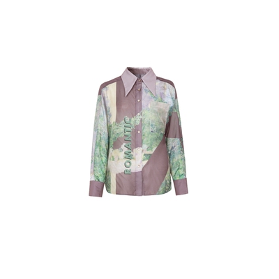 XG雪歌尖领设计长袖碎花衬衫时尚春季新款淑女风创意印花上衣女装