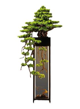 玄关摆件大型落地新中式仿真迎客松绿植盆景乔迁客厅酒店室内装饰