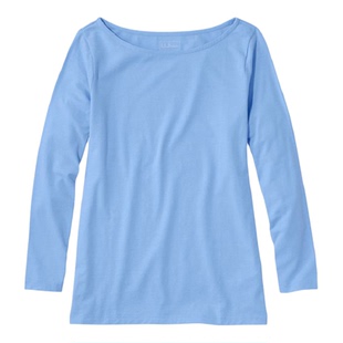 L.L. Bean宾恩女士T恤七分袖柔软弹力打底衫一字领基础款棉质春款