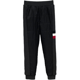 tb裤男外穿运动加厚冬季宽松保暖红白蓝四杠束脚针织拼接羽绒棉裤