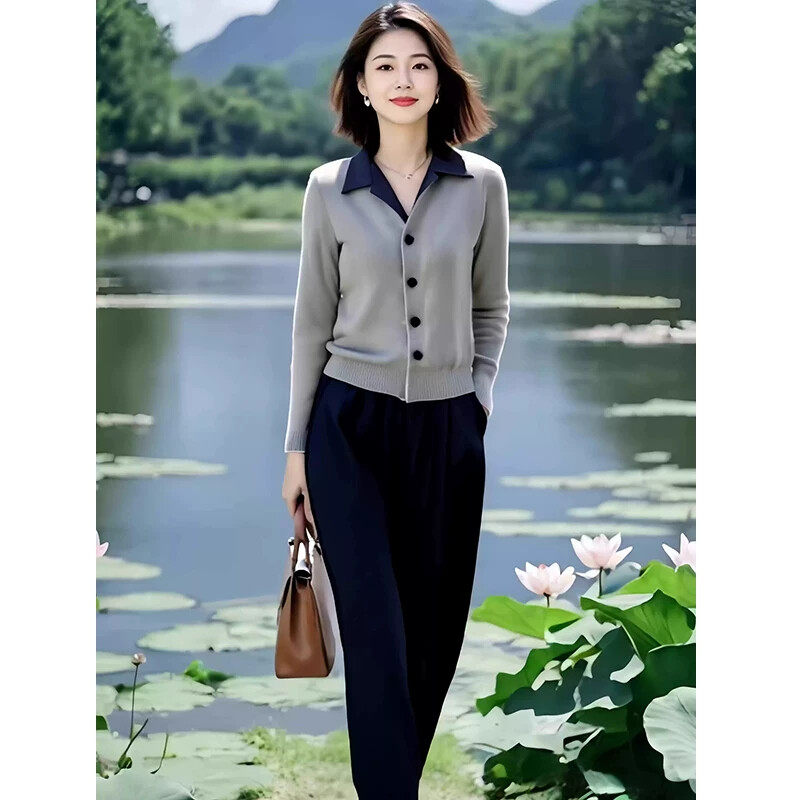 夏娃的女装奥特莱斯一线大牌专柜清仓欧货洋气减龄针织开衫九分裤