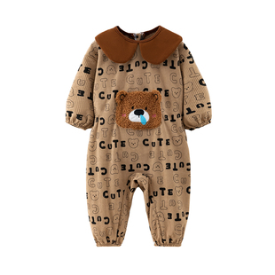 儿童连体衣宝宝全身爬服婴儿防水防脏罩衣秋冬男女孩耐磨外穿哈衣