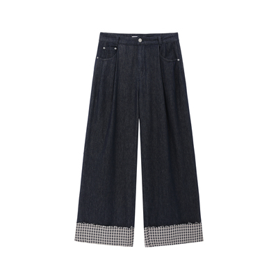 REVAN芮范设计师款经典格纹脚口牛仔裤RL31302114