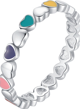 摩典纯银珐琅爱心甜美心形戒指女