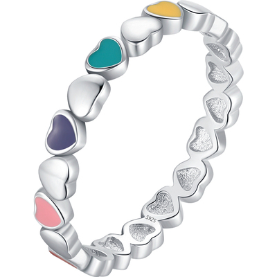 摩典纯银珐琅爱心甜美心形戒指女