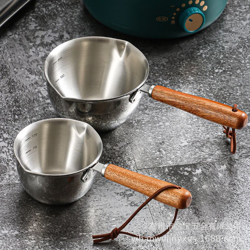 304不锈钢三层钢泼油勺热融化小煎锅平底油锅淋平底小锅小锅油