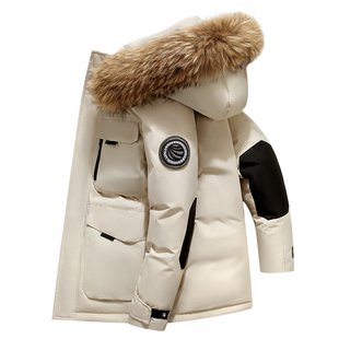 正品保罗高档白鹅绒羽绒服男款秋冬季貉子毛领连帽保暖情侣外套男