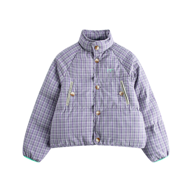 riverstone plus 复古格纹立领保暖棉服女冬季防风面包服棉袄外套