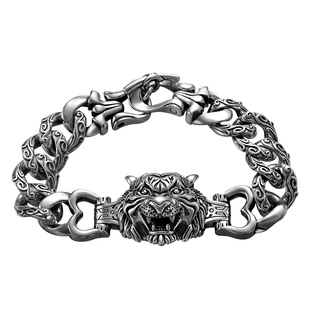 虎年本命年手链生肖虎头男士手链纯银潮男个性霸气龙头男生粗银饰