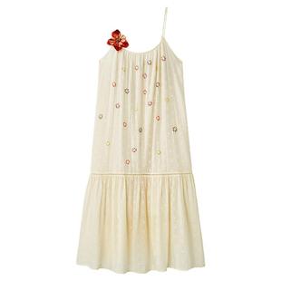 MICartsy王紫珊春夏新款手工钉珠太阳花花朵连衣裙女