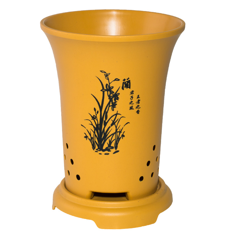 兰花盆仿紫砂5号兰花专用塑料配底座树脂透气美观新款大众国兰