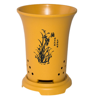 兰花盆仿紫砂5号兰花专用塑料配底座树脂透气美观新款大众国兰