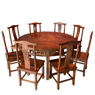 实木大圆桌带转盘10人酒店饭店餐馆电动圆桌新中式仿古餐桌椅组合