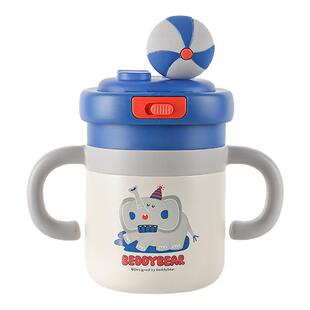 杯具熊儿童拼拼学饮保温杯婴幼儿吸管杯带手柄幼儿园宝宝316L水杯