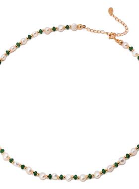Color Sparkly小众轻奢设计锁骨链珍珠绿宝石项链小清新系列