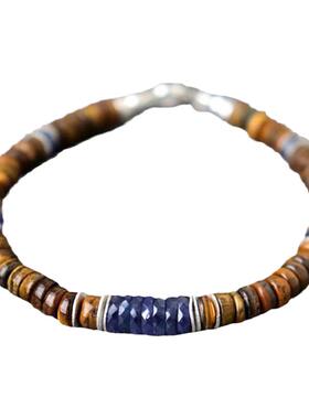 男女纯银复古蓝宝石虎眼石手链