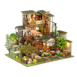 diy小屋艺术屋别墅竹泉小院成人手工房子拼装模型积木生日送女友