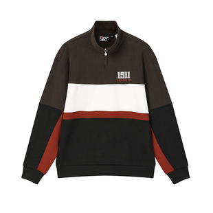 FILA 斐乐官方男子套头卫衣2026春新款时尚休闲宽松拼色针织上衣