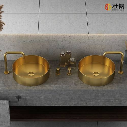 轻奢不锈钢圆形台上盆家用卫生间金色洗手盆阳台台上洗脸盆单台盆