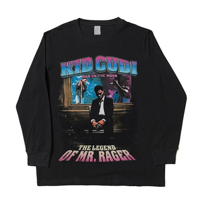 黄旭同款Kid Cudi vintage rap tee说唱人物印花宽松长袖t恤