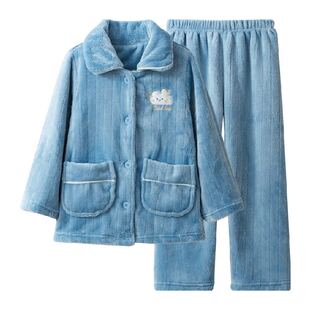 红豆儿童法兰绒睡衣秋冬男童女童宝宝珊瑚绒加绒加厚家居服套装