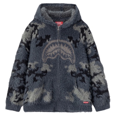 SprayGround鲨鱼嘴25秋冬开衫毛衣外套男女宽松连帽针织衫外套潮