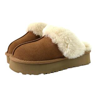 2025厚底拖鞋女羊皮毛一体外穿周冬雨同款增高包头纯羊毛加厚保暖