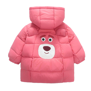 儿童羽绒服冬季轻薄中长款女童保暖棉服小童冬装洋气连帽宝宝外套