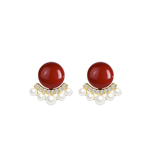 【巷南】999银红豆珍珠耳钉本命年耳环2026马高级感过新年女耳饰