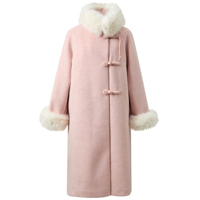 国风90鸭羽绒服长款羊毛呢毛绒胖