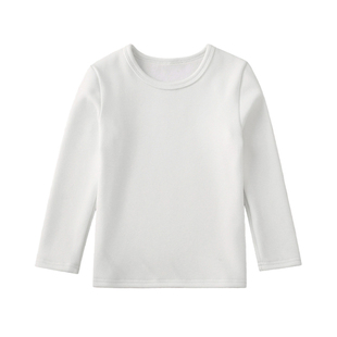 加绒儿童白色保暖上衣纯棉春秋长袖圆领t恤男 女童中领加厚打底衫