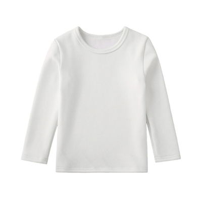 加绒儿童白色保暖上衣纯棉春秋长袖圆领t恤男 女童中领加厚打底衫