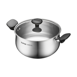 苏泊尔汤锅家用304不锈钢锅加厚双耳煮粥煮锅蒸锅一体电磁炉炖锅