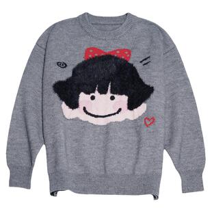 STILLYOU原创情侣趣味男女孩头像提花圆领毛衣宽松套头针织衫冬季