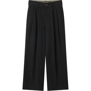 JDV男装商场同款春季新款黑色棉麻阔腿休闲裤子长裤SPL50W2