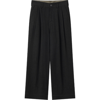 JDV商场同款黑色棉麻阔腿休闲裤