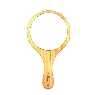 原木镜圆形化妆镜便捷手柄镜后背镜美容院纹绣专用美容镜手抓镜子