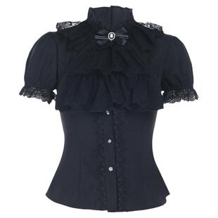 Wannathis哥特风黑色蕾丝短袖上衣亚比cos服亚文化穿搭辣妹套装