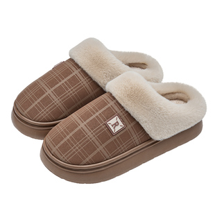 防水棉拖鞋男秋冬2025新款家居保暖防滑皮面艾草抗菌外穿棉拖女