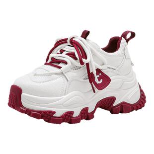 千百度老爹鞋女系带松糕新款百搭厚底松糕运动鞋透气网面休闲鞋女