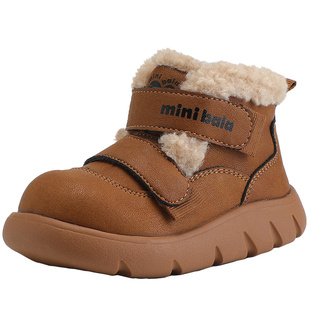 迷你巴拉冬季加绒保暖冬季新款男童棉靴女童小皮靴中小童短靴子