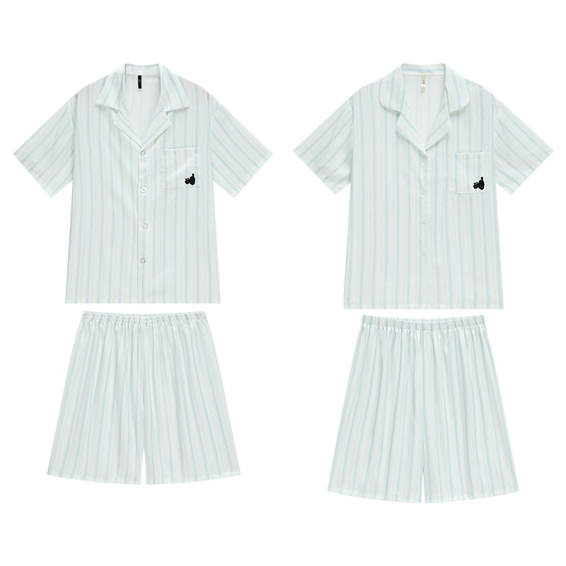乐姿梦情侣睡衣女夏款冰丝高级感夏天短袖短裤男士凉感家居服套装