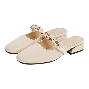 包头半拖鞋女外穿2026新款夏季中跟凉拖穆勒鞋时尚仙女风配裙凉鞋